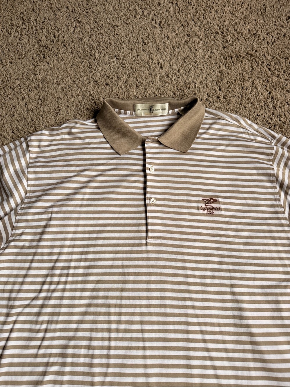 Vintage Fairway & Greene Golf Polo Shirt XL Cypress Point Club Brown Stripes